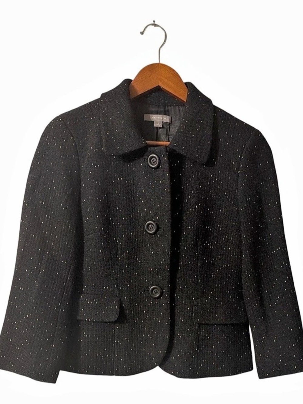 Preppy Ann Taylor Wool Blend Jacket 2 Black Flecked Parisian Old Money Blazer